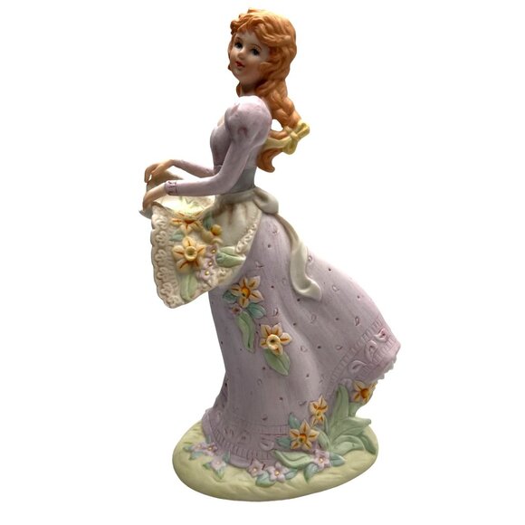 Rare Vintage Homco Bisque Porcelain Figure Victorian Lady Flowers Not Music Box - Picture 3 of 16
